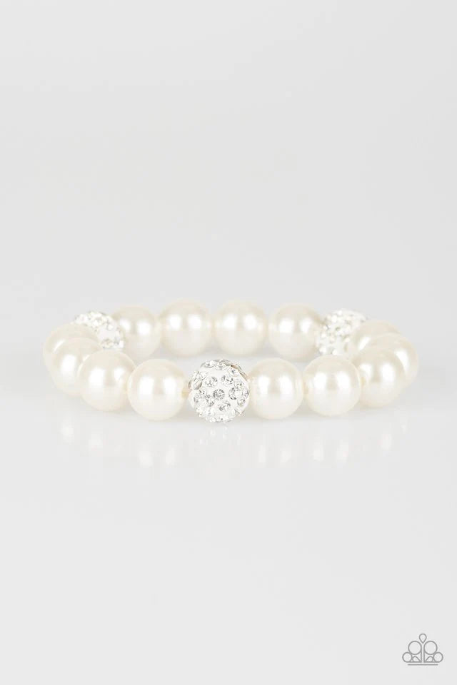 Cake Walk - White Paparazzi Stretch Bracelet