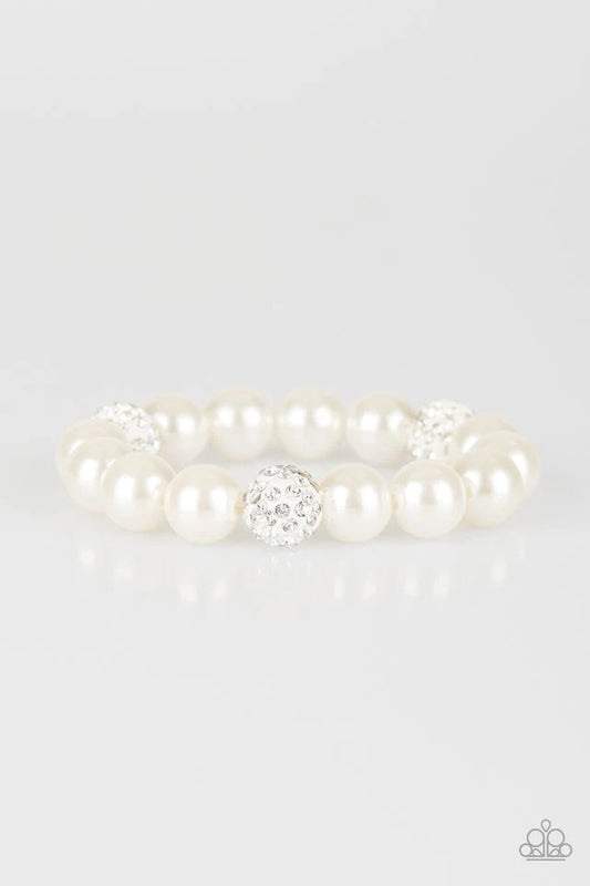 Cake Walk - White Paparazzi Stretch Bracelet