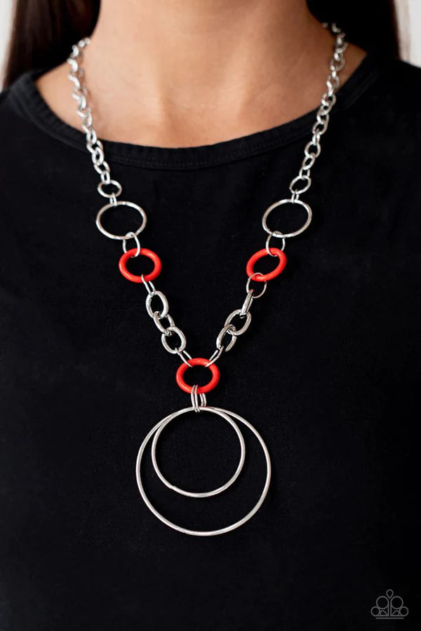 Paparazzi Necklace ~ HOOP du Jour - Red