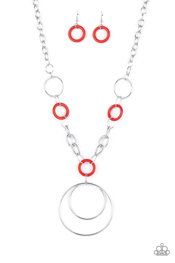 Paparazzi Necklace ~ HOOP du Jour - Red