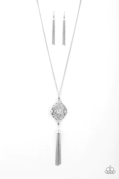 Totally Worth The TASSEL - Silver  Necklace